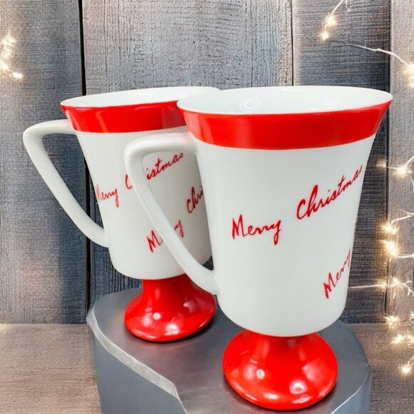 FINE SEYEI CHINA MERRY CHRISTMAS CUP MUG Footed Cups Mugs Set 2 Porcelain Japan - Picture 3 of 16